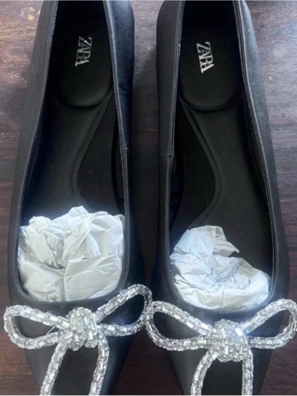 Zara Ballet Flats Decorated With Bow Black flats  size 10 brand new